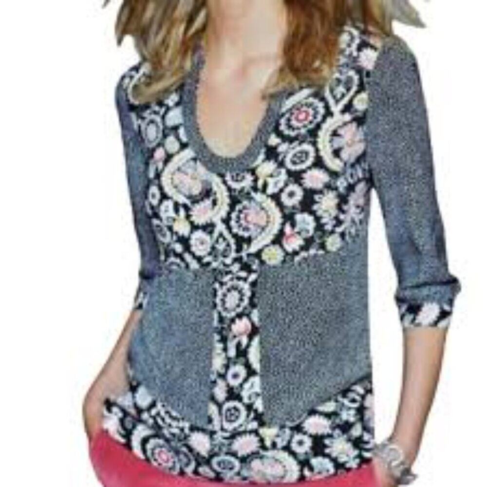 Boden Mollie Patchwork Women Boho 3/4 Sleeve Cottagecore Blouse Size 14 Top